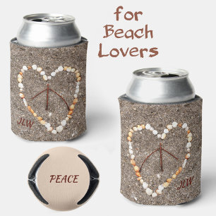 Enfriador De Latas Signo de paz en la playa de arena