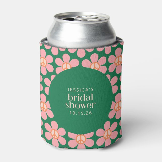 Enfriador De Latas Signo de paz Flor verde Personalizado rosa verde d (Lata Anverso)