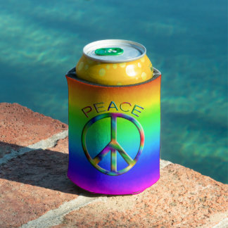 Enfriador De Latas Signo de paz hippie arcoiris