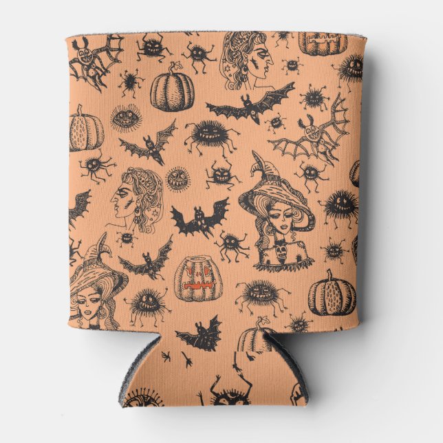 Enfriador De Latas Silhouette de Brujas de Halloween: Patrón Personal (Anverso)