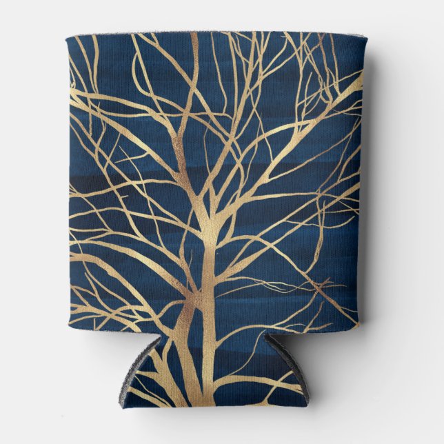 Enfriador De Latas Silhouette moderna de árbol de oro Diseño azul mín (Anverso)