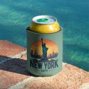 Enfriador De Latas Silueta retro de Nueva York con Estatua de la Libe