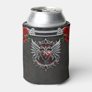 Enfriador De Latas Simbiosis gótica, corazón elegante y calaveras.
