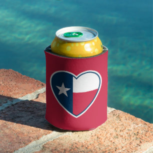 Enfriador De Latas Símbolos de Texas, Bandera de Texas, Corazón - Roj