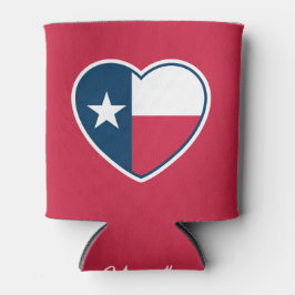 Enfriador De Latas Símbolos de Texas, Bandera de Texas, Corazón - Roj