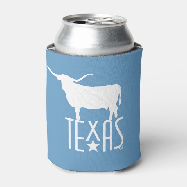 Enfriador De Latas Símbolos de Texas, Longhorn, azul (Lata Anverso)