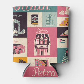 Enfriador De Latas Símbolos retro de la cultura jordana ilustrados