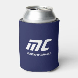 Enfriador De Latas Simple Azul Moderno Monograma Fresco para Novio