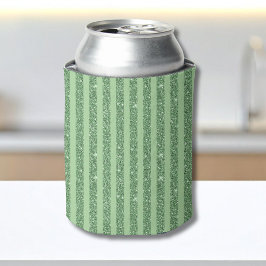 Enfriador De Latas Simple Forest Green Glitter Style Vertical Stripes