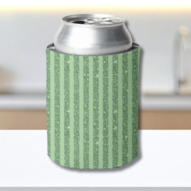 Enfriador De Latas Simple Forest Green Glitter Style Vertical Stripes (Subido por el creador)
