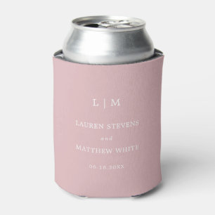 Enfriador De Latas Simple Monograma Rosa Claro Elegante Boda