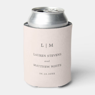 Enfriador De Latas Simple Monograma Rosa Rubor Elegante Boda