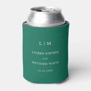 Enfriador De Latas Simple Monograma Verde Esmeralda Elegante Boda