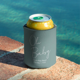 Enfriador De Latas Simple y moderno Oh Baby Sage Green Baby Shower