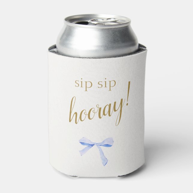 Enfriador De Latas Sip Sip Hooray! | Bienvenida del Boda de cinta azu (Lata Anverso)