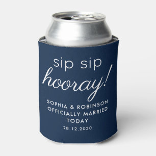 Enfriador De Latas Sip Sip Hooray Wedding Favor Navy Blue Funny