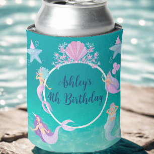Enfriador De Latas Sirena bajo el mar acuarela océano fiesta infantil