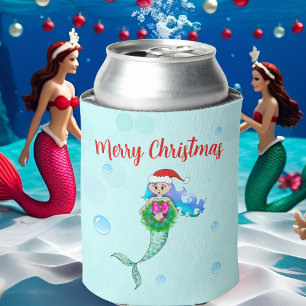 Enfriador De Latas Sirena Colorida Sosteniendo Corona de Navidad