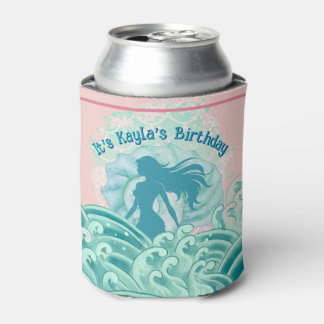 Enfriador De Latas Sirena Rosa Verde Cumpleaños Fiesta Niña