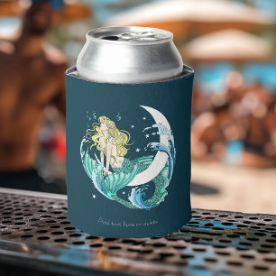 Enfriador De Latas Sirena Rubia Luna Creciente Arte Deco Fantasía