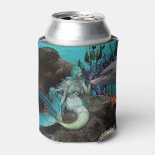Enfriador De Latas Sirena y delfín bajo el mar