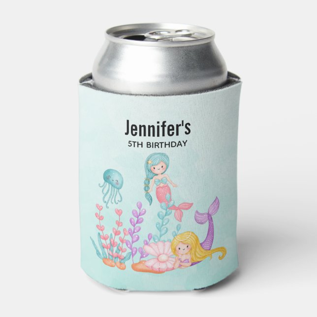 Enfriador De Latas Sirenas y medusas bajo el mar Cumpleaños (Lata Anverso)