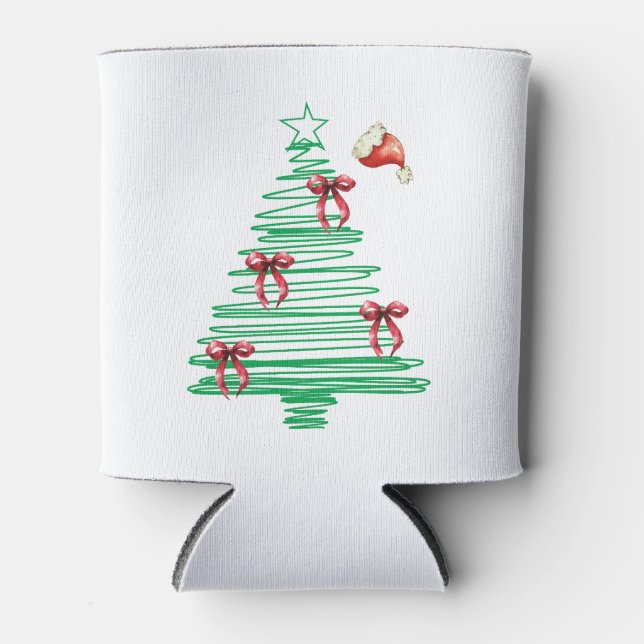 Enfriador De Latas sketchy christmas tree with red bow and santa hat (Anverso)