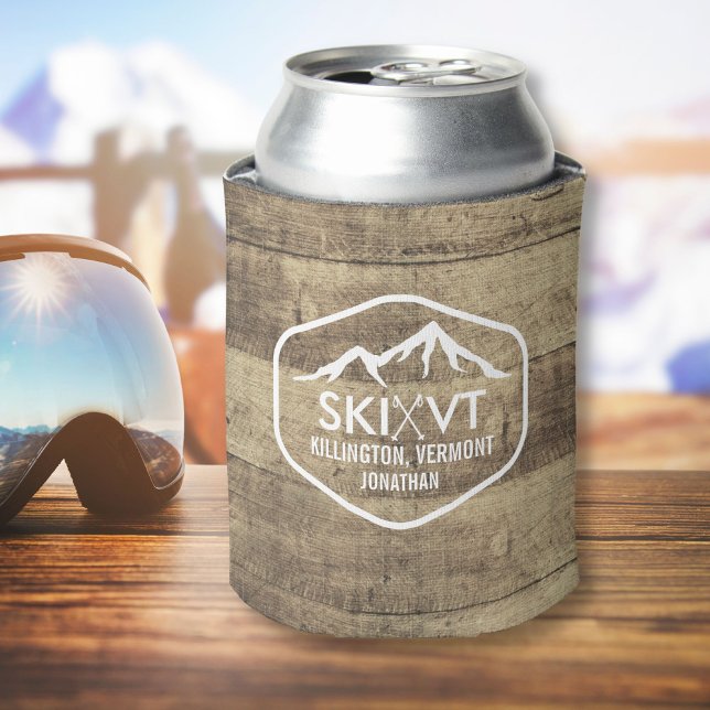 Enfriador De Latas Ski Vermont Rustic Killington Stowe Stratton Wood (Subido por el creador)