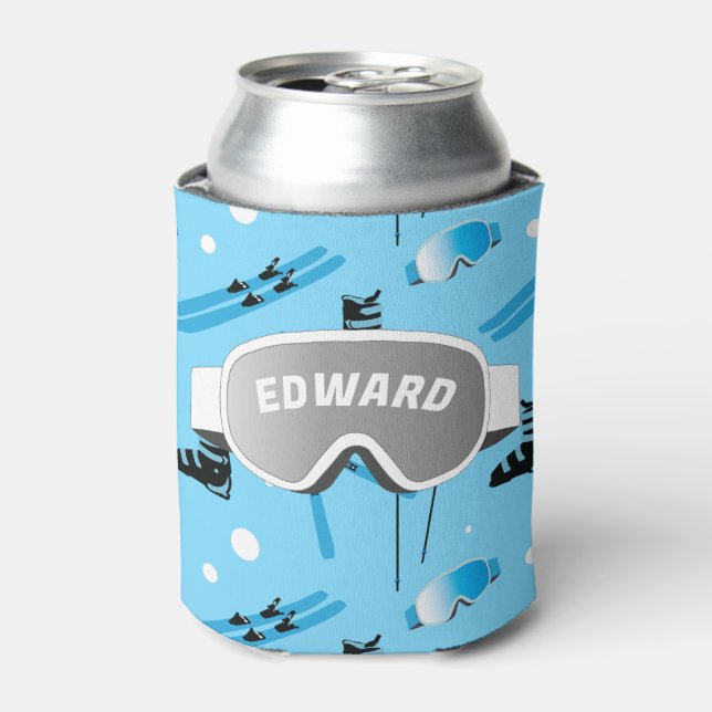 Enfriador De Latas Skier Personalised Skiing Themed Blue Apres Ski (Lata Anverso)