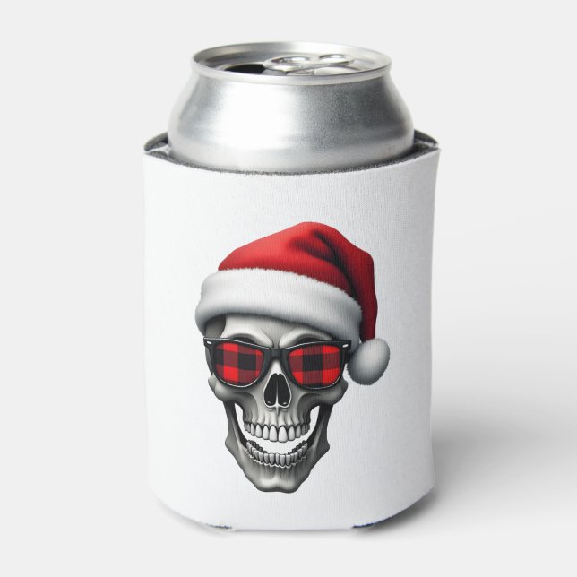 Enfriador De Latas Skull Plaid Santa Hat Christmas Pajama Cool Skelet (Lata Anverso)