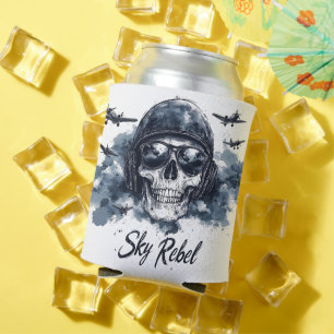 Enfriador De Latas Skull Sky Rebel con casco piloto y gafas de sol