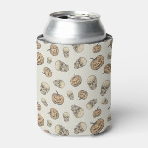 Enfriador De Latas Skulls y calabazas Patrón Halloween