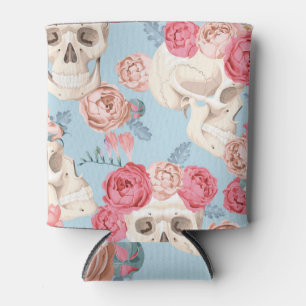 Enfriador De Latas Skulls y Rosas Patrón de vintage