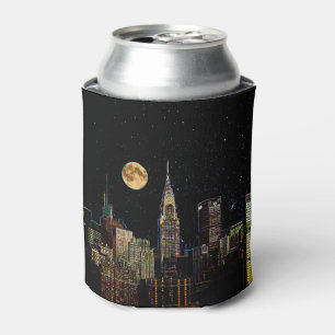 Enfriador De Latas Skyline De Nueva York De Noche Con Luna Llena