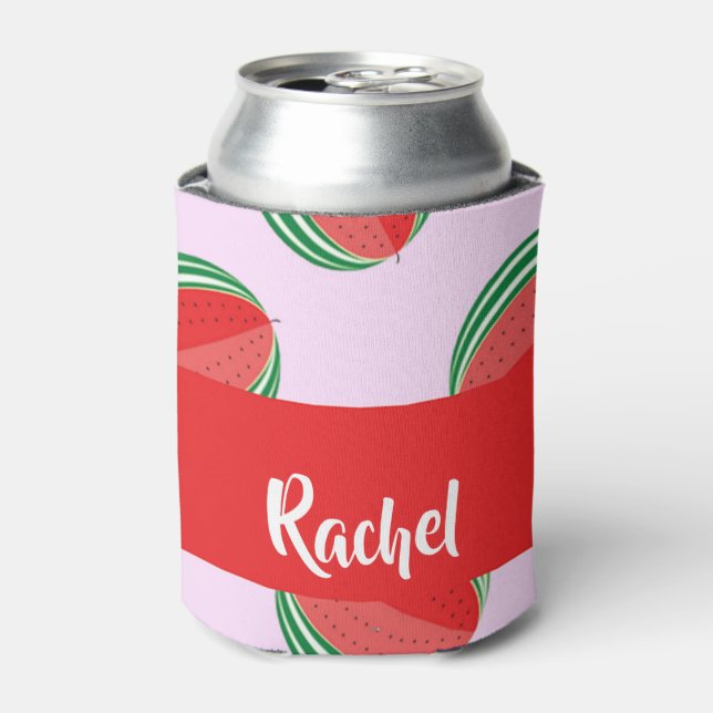 Enfriador De Latas Sliced watermelon pattern on pink (Lata Anverso)