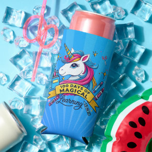 Enfriador De Latas Slim 100 días de aprendizaje mágico escolar Unicornio