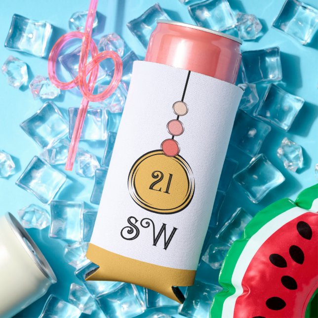 Enfriador De Latas Slim 21 cumpleaños agregar iniciales a cualquier naranj (Verano in situ)