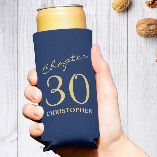 Enfriador De Latas Slim 30.º cumpleaños Capítulo 30 Oro Azul (Personalized 30th Birthday Chapter 30 Blue Gold Seltzer Can Cooler
)