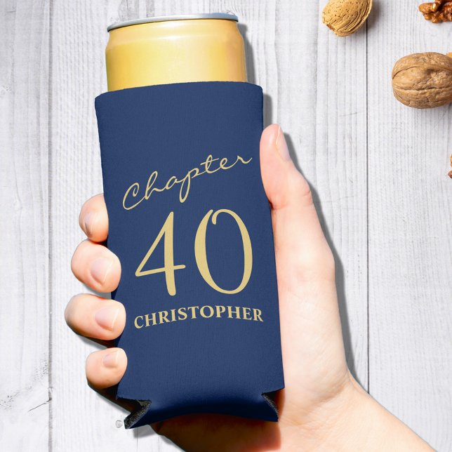 Enfriador De Latas Slim 40.º cumpleaños Capítulo 40 Oro Azul (Personalized custom 40th Birthday Chapter 40 Blue Gold Seltzer Can Cooler
)