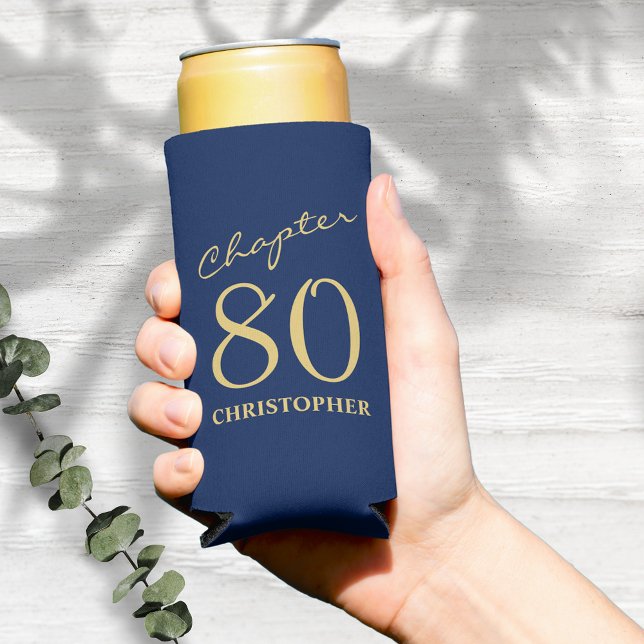 Enfriador De Latas Slim 80.º cumpleaños Capítulo 80 Oro Azul (Add a touch of sparkle to a loved one's 80th birthday celebration with these Blue Gold can coolers)