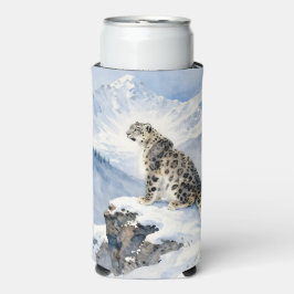 Enfriador De Latas Slim A Snow Leopard on Snowy Peak Personalized