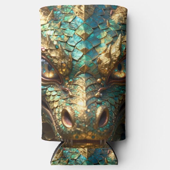 Enfriador De Latas Slim A Turquoise and Gold Dragon Mystical (Anverso)