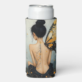 Enfriador De Latas Slim Abstract Whimsical Woman and Butterfly