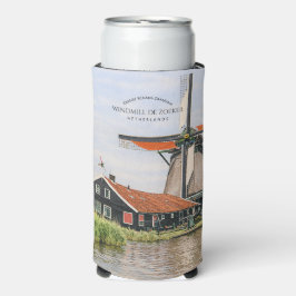 Enfriador De Latas Slim Acuarela del Molino de Viento de Zaanse Schans Pat