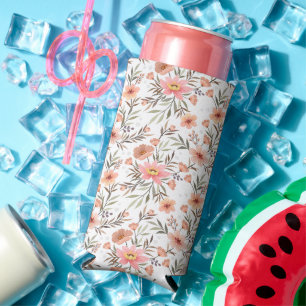 Enfriador De Latas Slim Alegría del abrazo: Flores de Boho coloridas