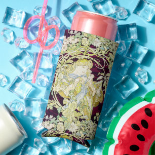 Enfriador De Latas Slim Alphonse Mucha Mujer con margarita Arte Nouveau Ar