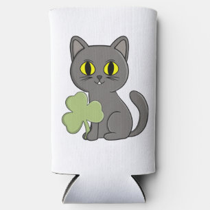 Enfriador De Latas Slim Amuleto de trébol de trébol gris de gato