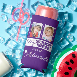 Enfriador De Latas Slim Añadir 4 fotos adorables nietos morado blanco