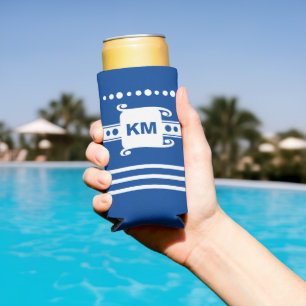Enfriador De Latas Slim Añadir iniciales puntos rayas relajar azul y blanc
