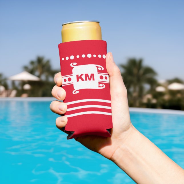 Enfriador De Latas Slim Añadir iniciales puntos rayas relajar rojo y blanc (Piscina in situ)